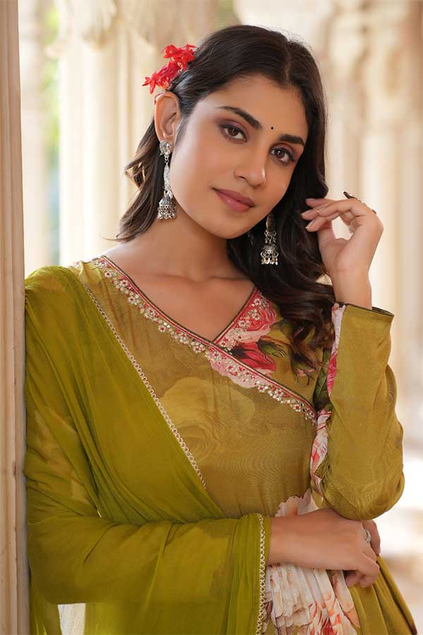 Graceful Muslin: Angarakha Anarkali with Delicate Neck Embroidery, Flared Sharara Pants