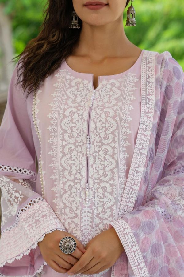 STITCHED COTTON SUIT (LIGHT PINK): PANTS & MATCHING TOP