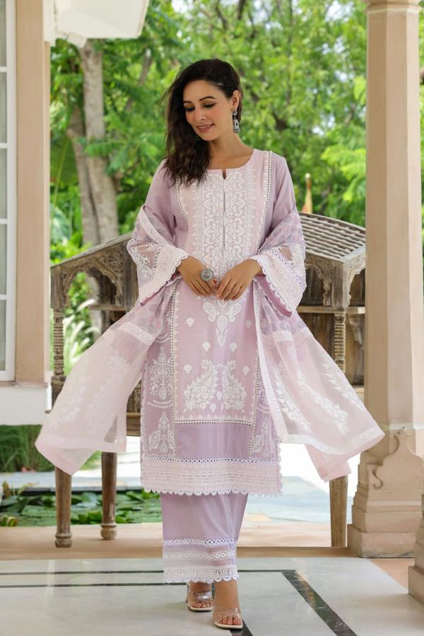 STITCHED COTTON SUIT (LIGHT PINK): PANTS & MATCHING TOP