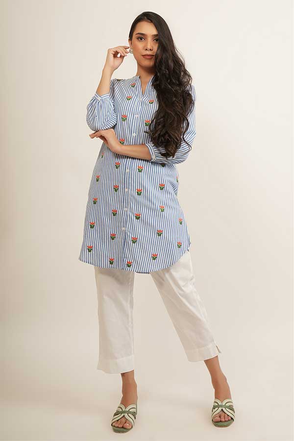 Classic Embroidery: Cotton Apple Cut Top for Stylish Co-Ords