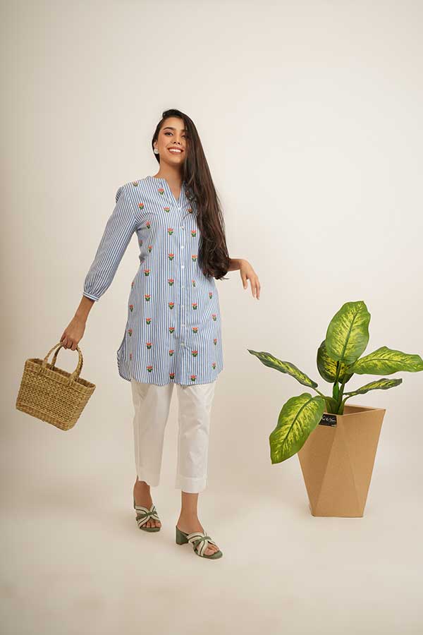 Classic Embroidery: Cotton Apple Cut Top for Stylish Co-Ords
