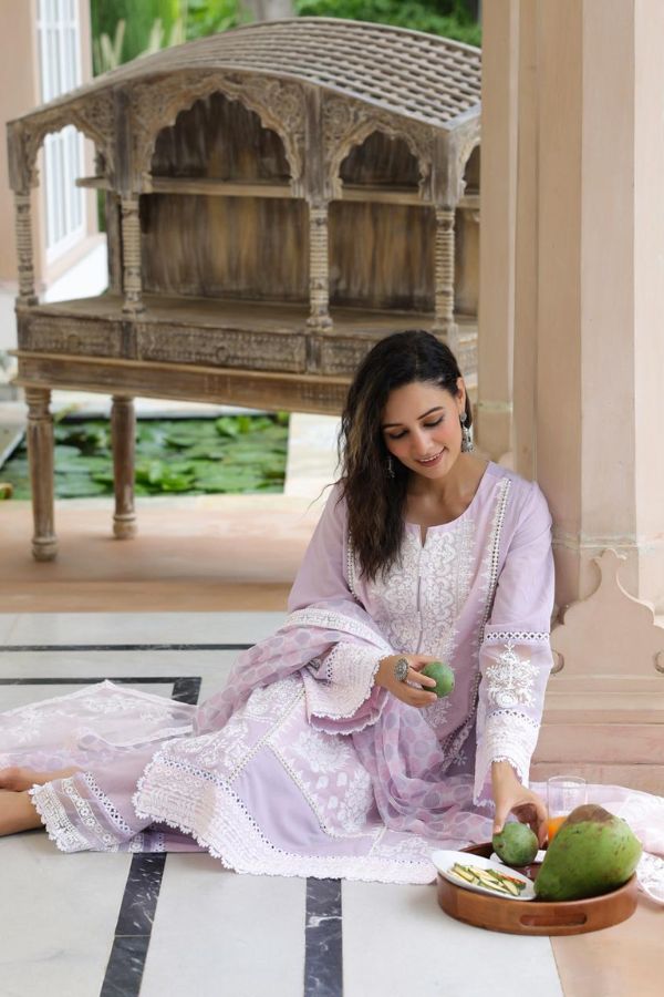 STITCHED COTTON SUIT (LIGHT PINK): PANTS & MATCHING TOP