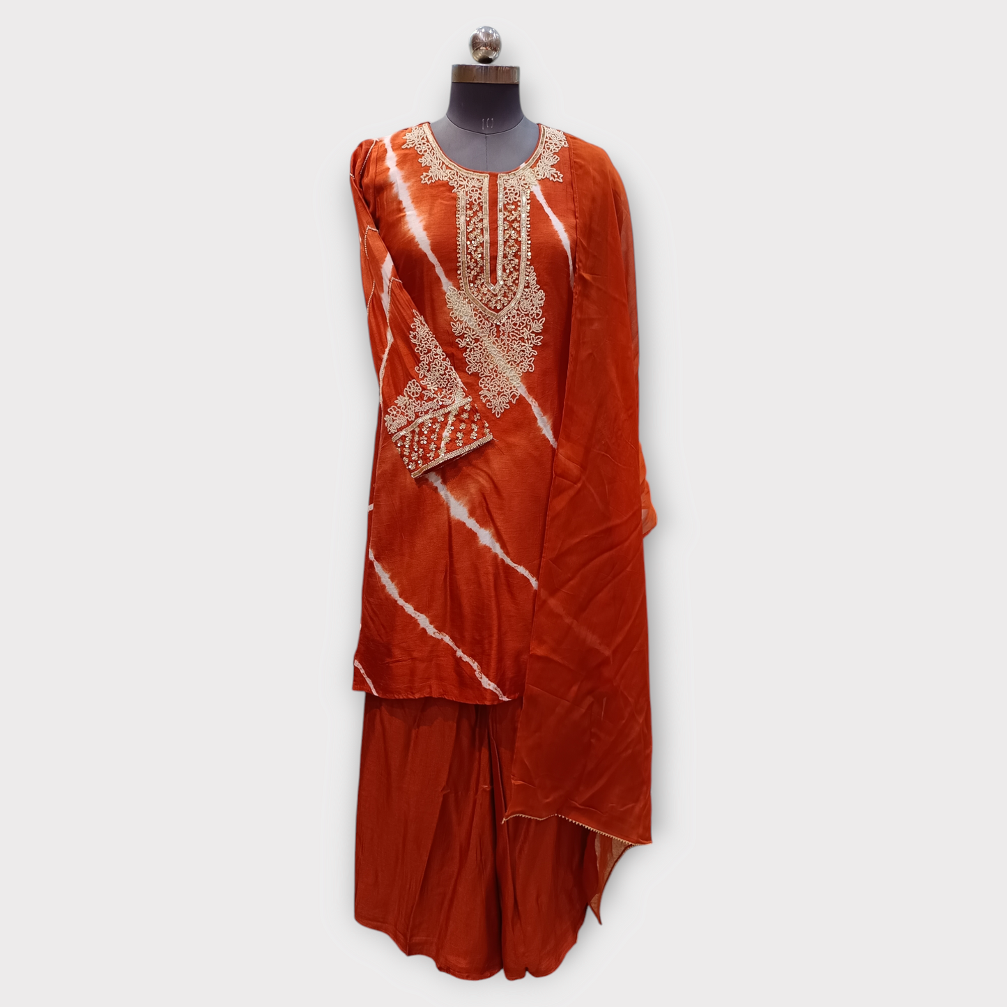 Stitched Suit With Gharara / Sharara (Shades Of Orange)