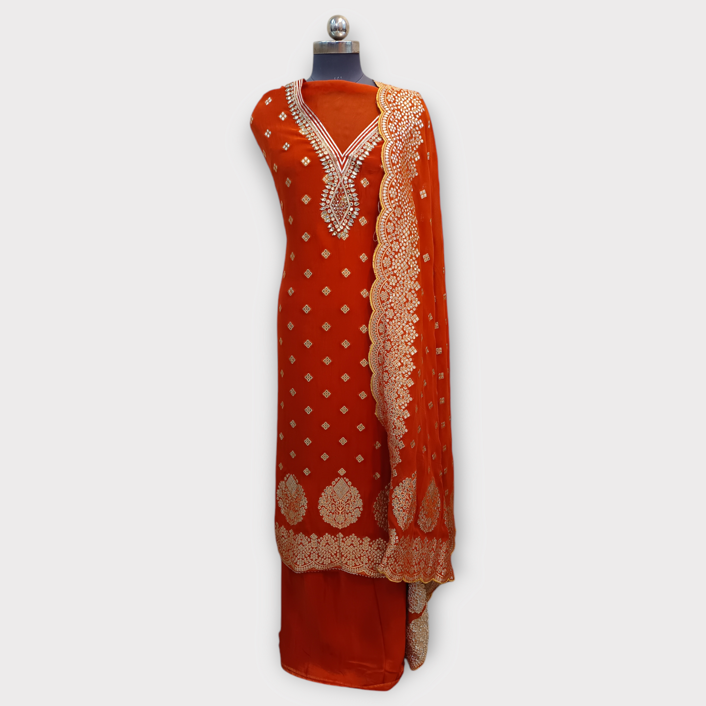 Unstitched Jaquard Woven Suit, Gota And Real Mirror Work