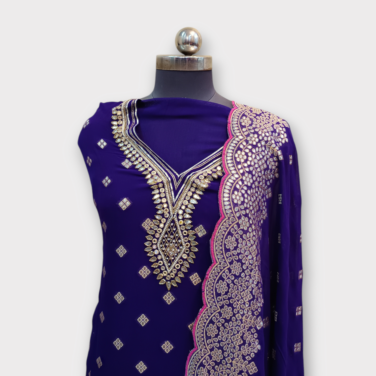 Unstitched Jaquard Woven Suit, Gota And Real Mirror Work