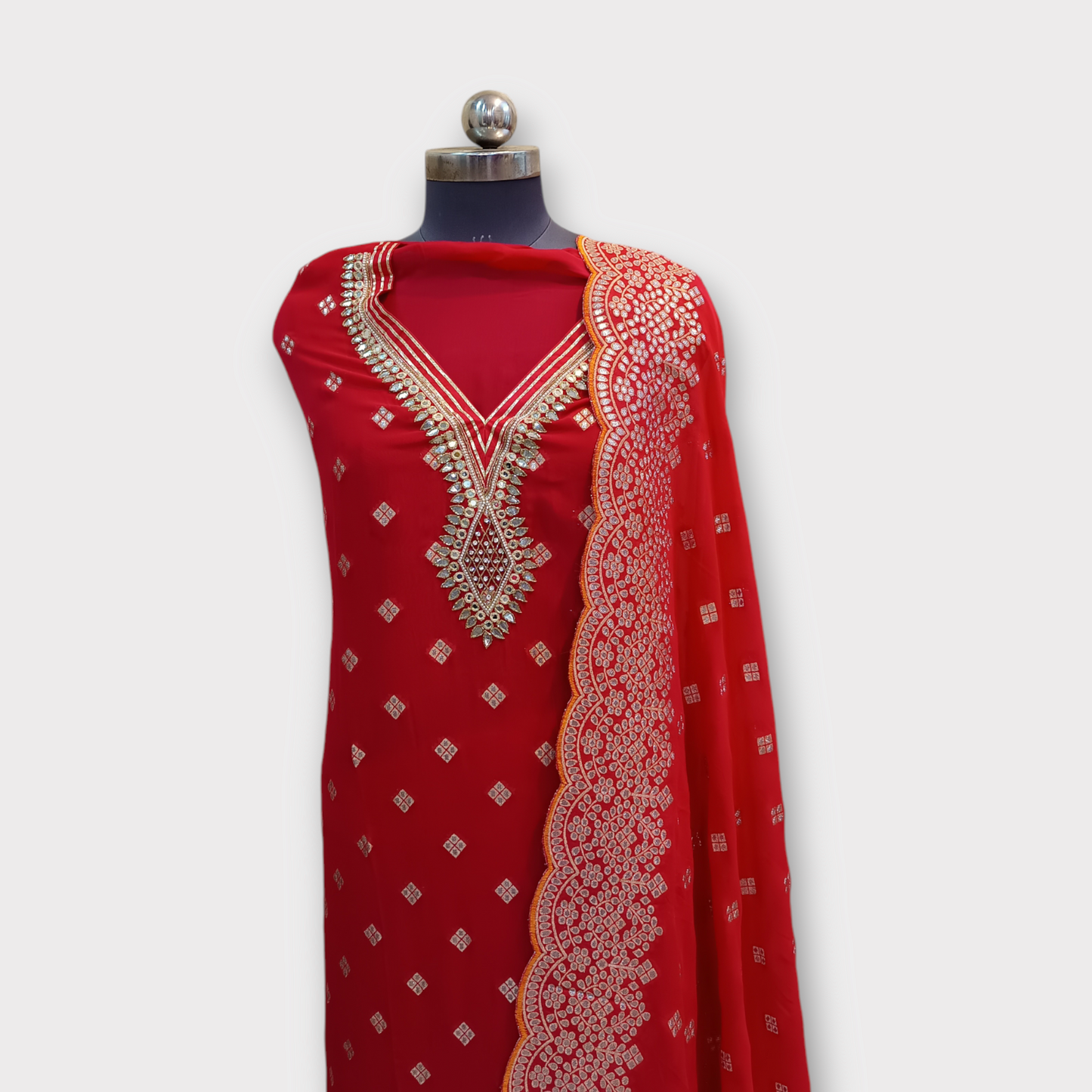 Unstitched Jaquard Woven Suit, Gota And Real Mirror Work