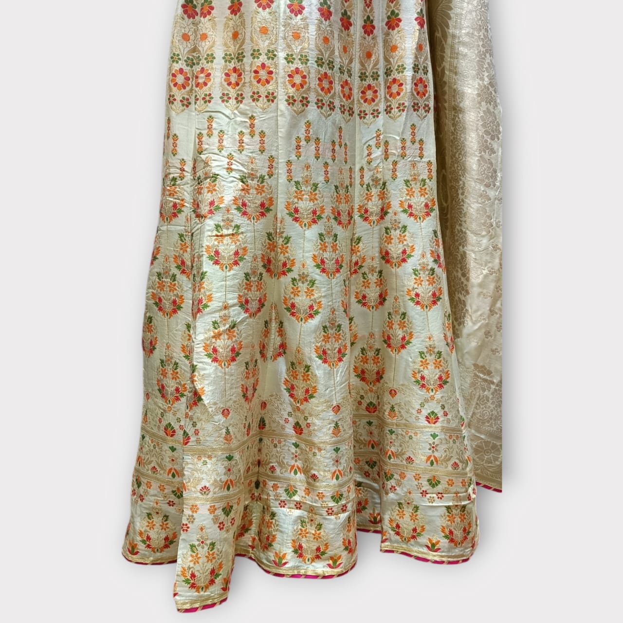 Semi Stitched Silk Kurta With Banarsi Silk Dupatta