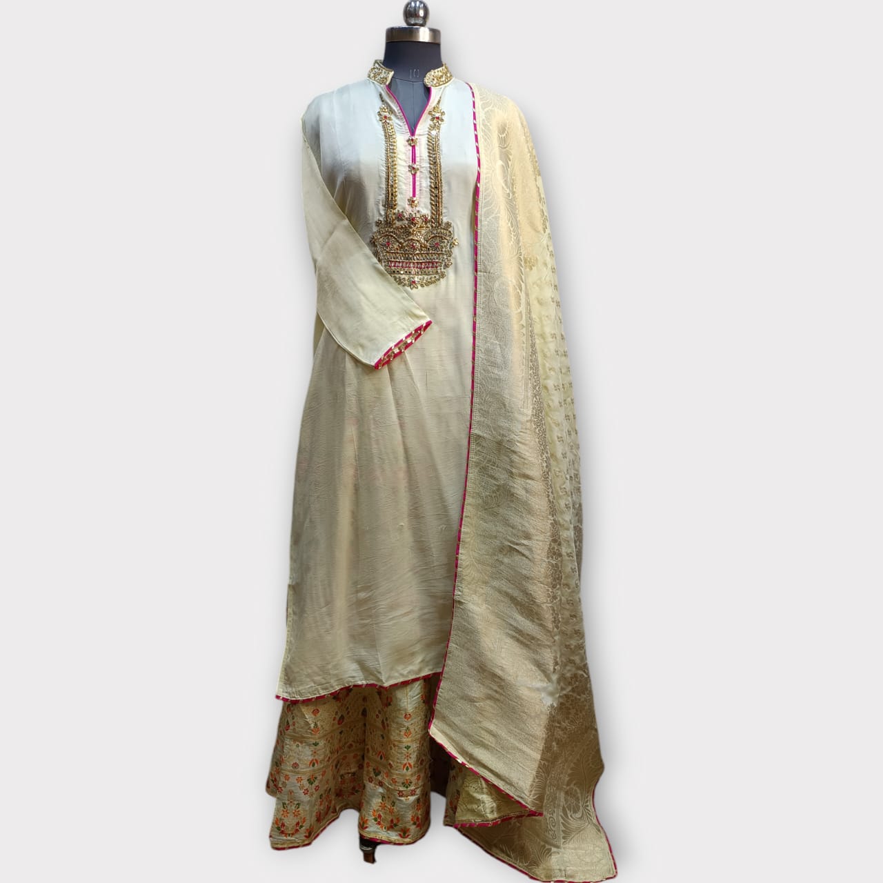 Semi Stitched Silk Kurta With Banarsi Silk Dupatta