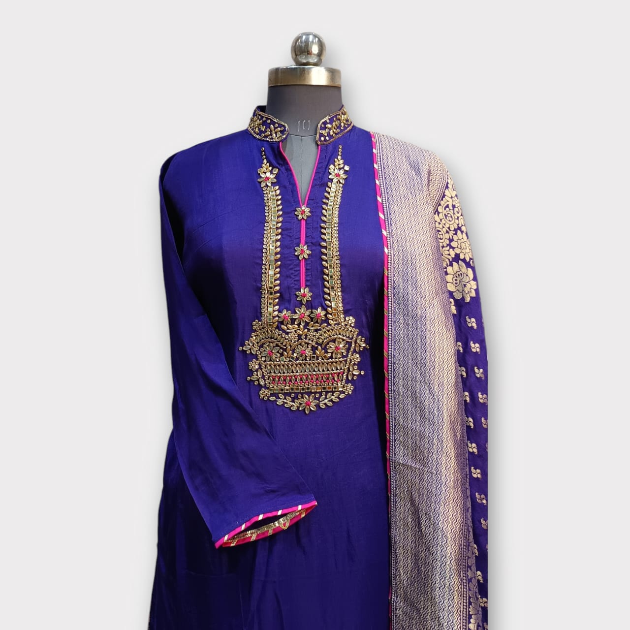 Semi Stitched Silk Kurta With Banarsi Silk Dupatta