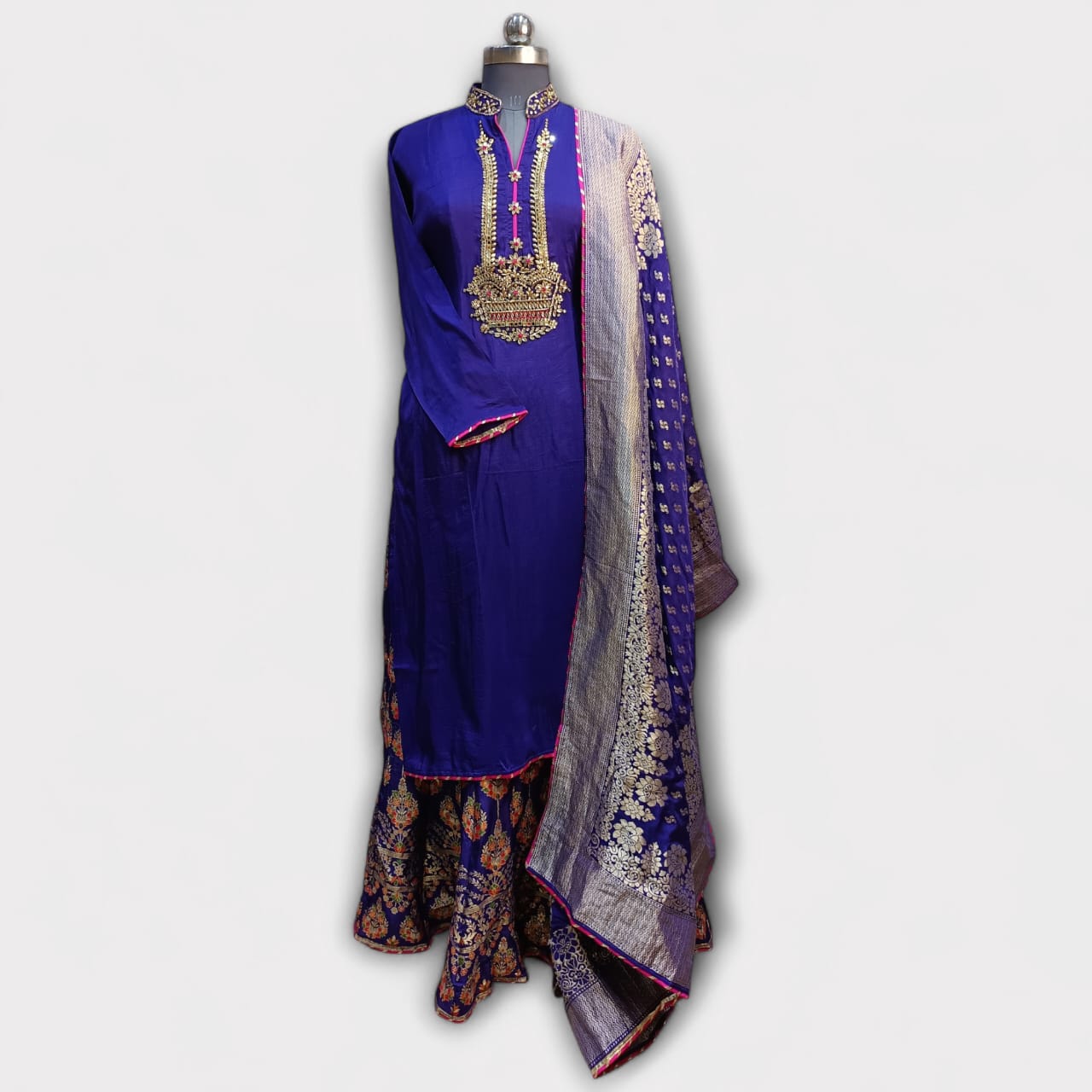 Semi Stitched Silk Kurta With Banarsi Silk Dupatta