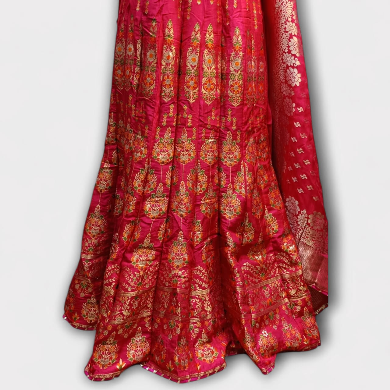 Semi Stitched Silk Kurta With Banarsi Silk Dupatta