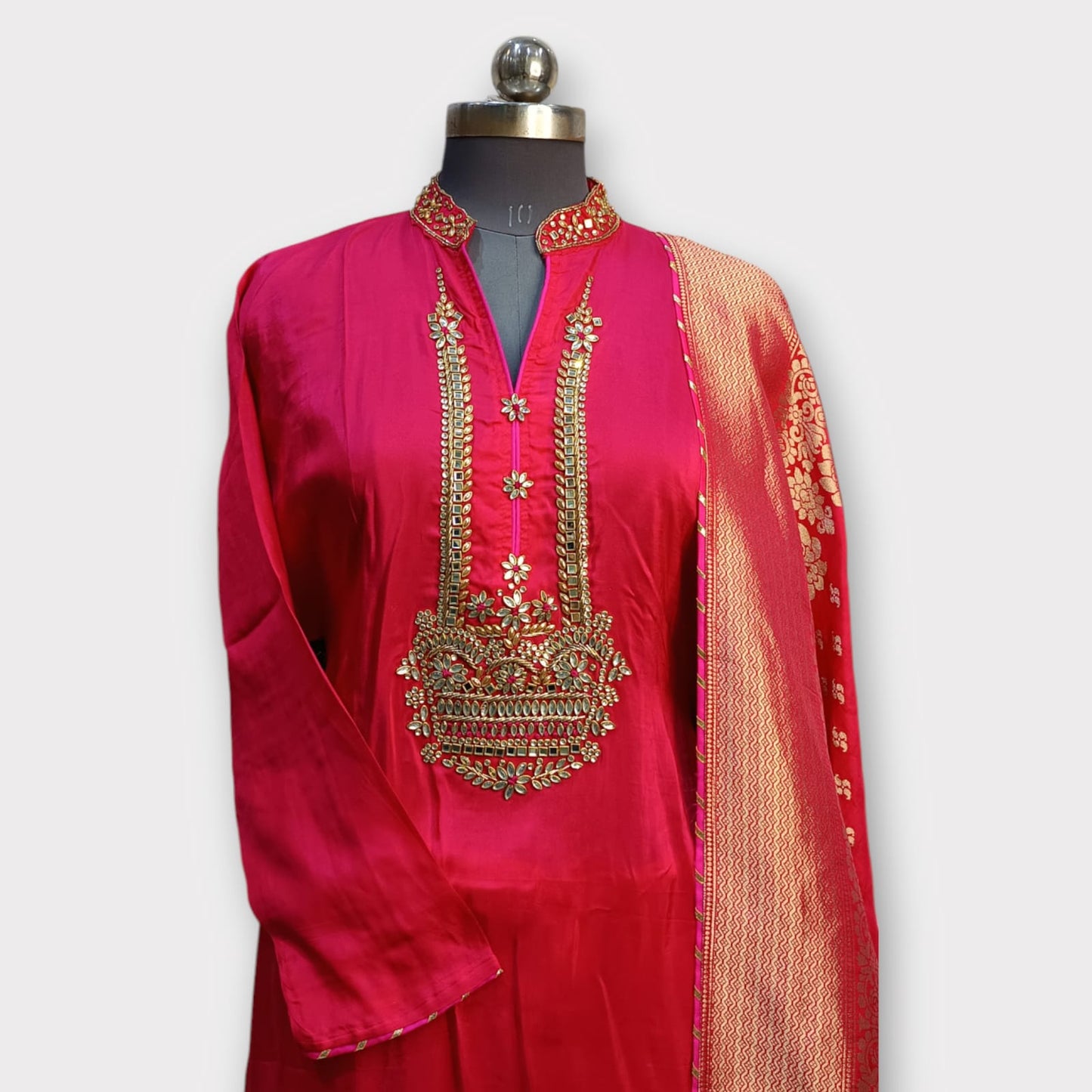 Semi Stitched Silk Kurta With Banarsi Silk Dupatta