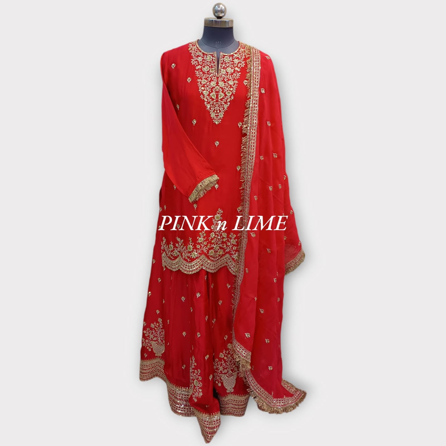 DARK PINK PARTY WEAR SUIT 3 PC SUIT SET KURTI, DUPTTA, PLAZO