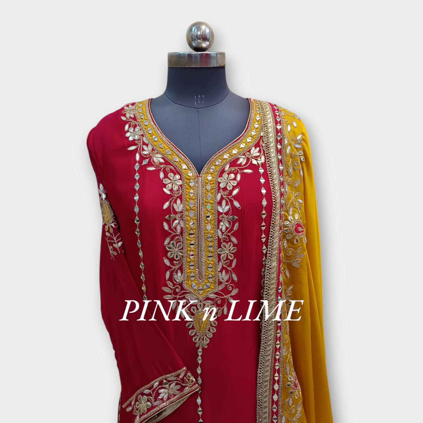 PINK AND YELLOW PARTY WEAR SUT GOTA WORK WITH SHIFFON FABRIC