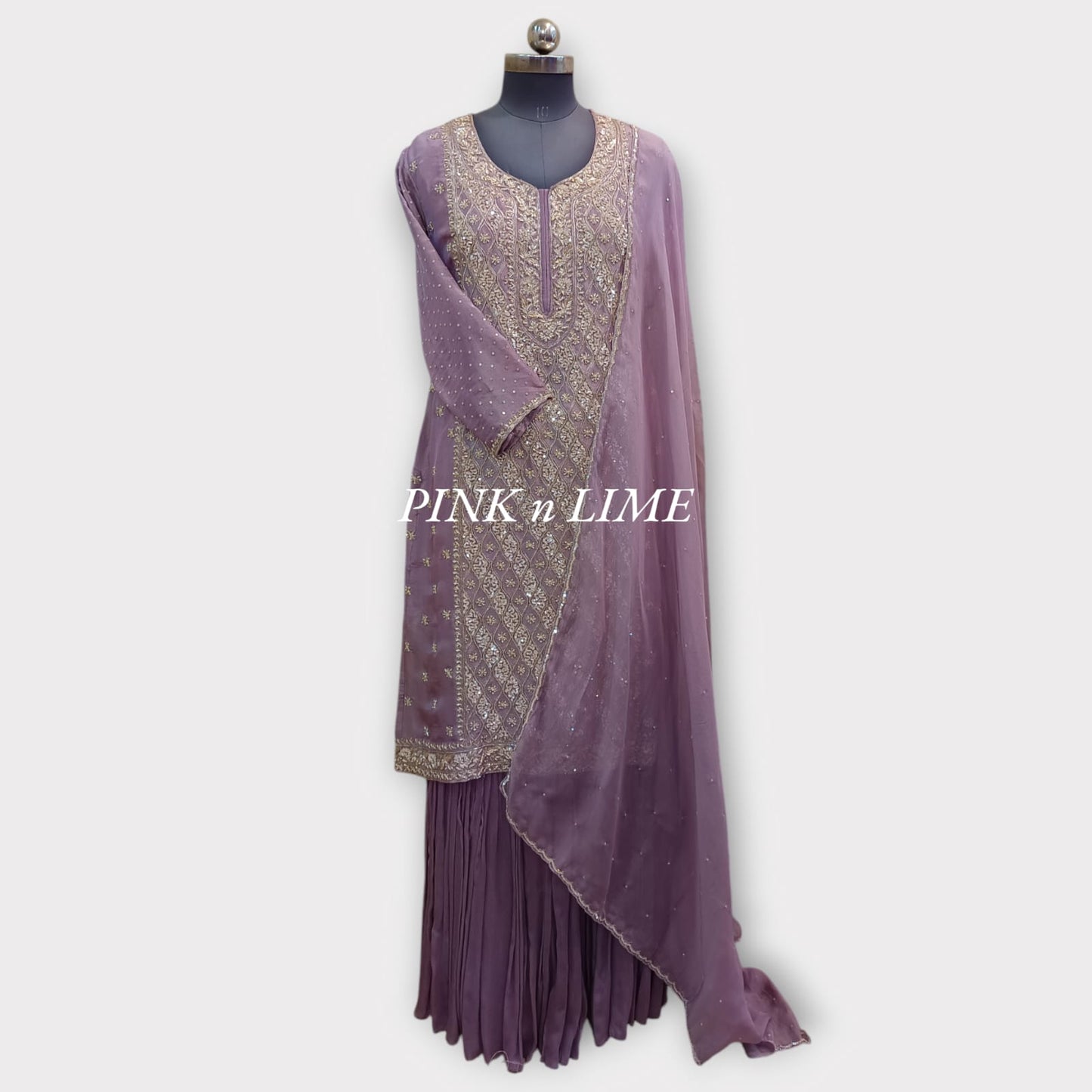 LIGHT PINK HEAVY SUT WITH PURE SHIMMER FABRIC AND CHIFFON GARARA, DUPATTA BASE ON ORGANZA