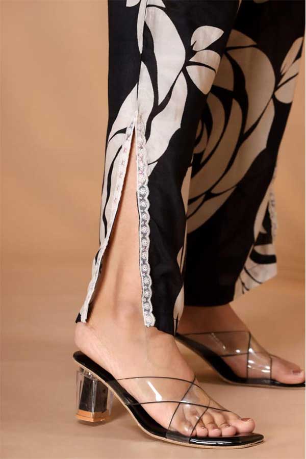 Chic in Black and White: Muslin Coord Set with Bell Sleeves & Lace Accents