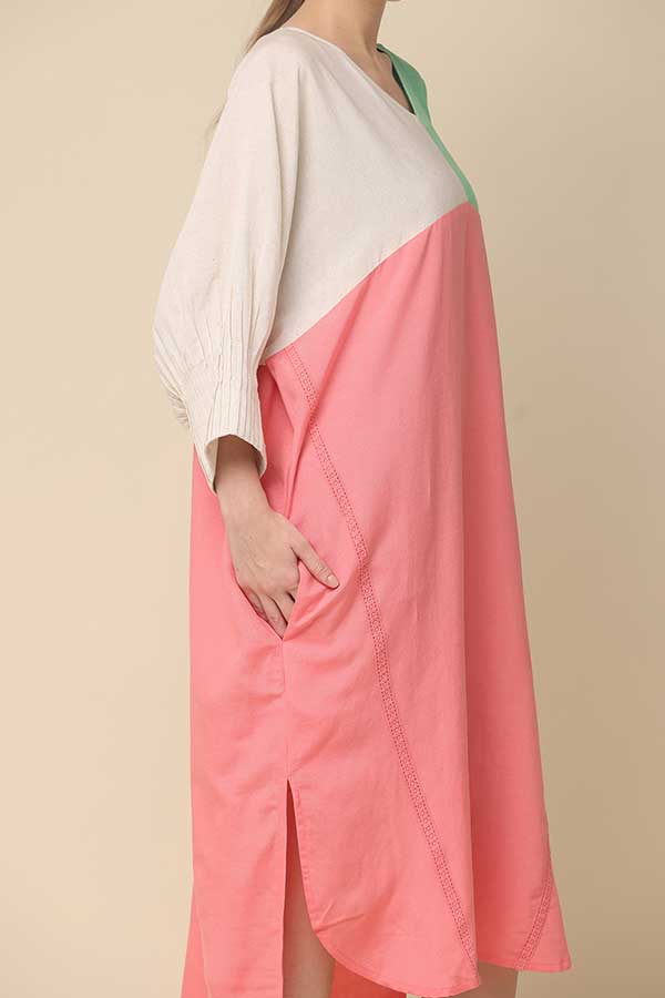 Sunny Vibes Color Block Summer Dress in Pure Cotton and Flex Rayon