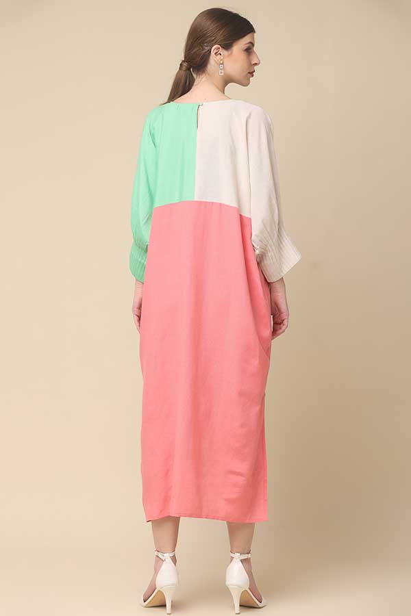 Sunny Vibes Color Block Summer Dress in Pure Cotton and Flex Rayon