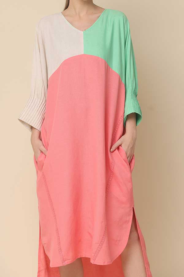 Sunny Vibes Color Block Summer Dress in Pure Cotton and Flex Rayon