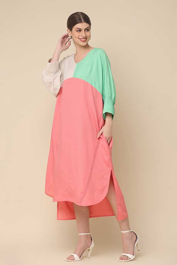 Sunny Vibes Color Block Summer Dress in Pure Cotton and Flex Rayon