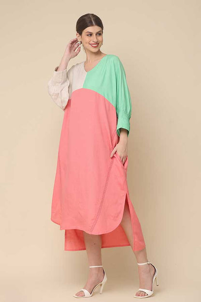 Sunny Vibes Color Block Summer Dress in Pure Cotton and Flex Rayon