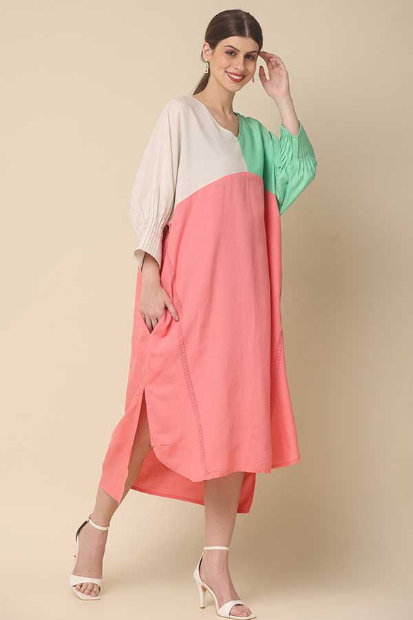Sunny Vibes Color Block Summer Dress in Pure Cotton and Flex Rayon