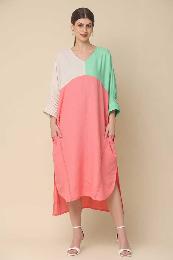 Sunny Vibes Color Block Summer Dress in Pure Cotton and Flex Rayon