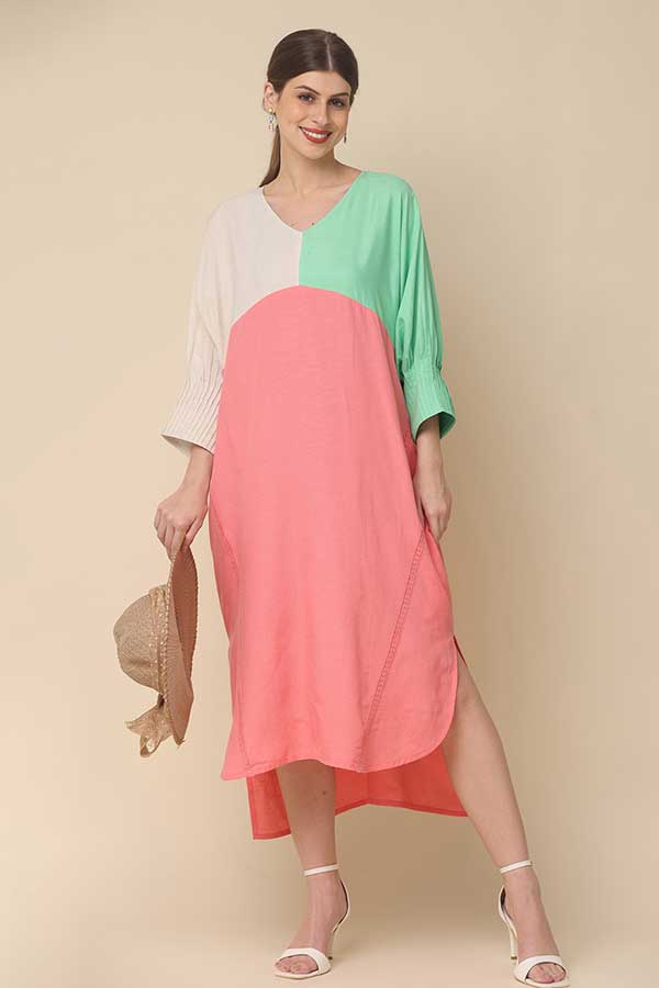 Sunny Vibes Color Block Summer Dress in Pure Cotton and Flex Rayon
