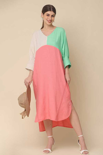 Sunny Vibes Color Block Summer Dress in Pure Cotton and Flex Rayon