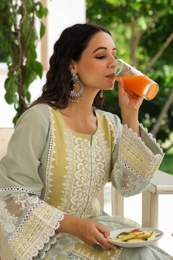 STITCHED COTTON SUIT (SAGE): PANTS & MATCHING TOP