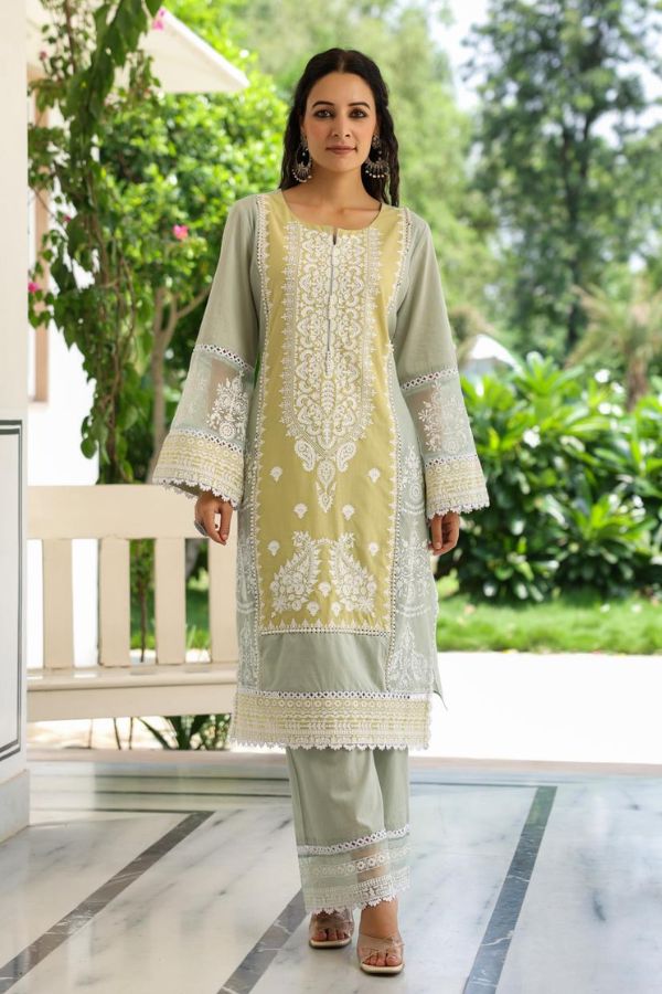 STITCHED COTTON SUIT (SAGE): PANTS & MATCHING TOP