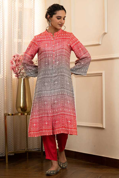 Ombré Chic: Two-Piece Muslin Coordinated Set with Gradient Shading