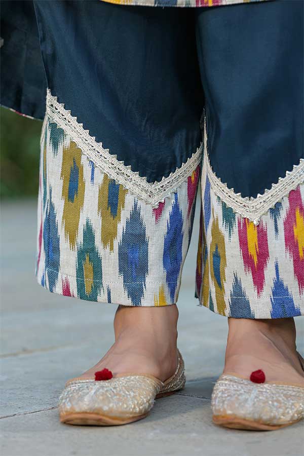 Royal Blue Modal Anarkali in Alia Cut Paired with Straight Pants and Chiffon Dupatta