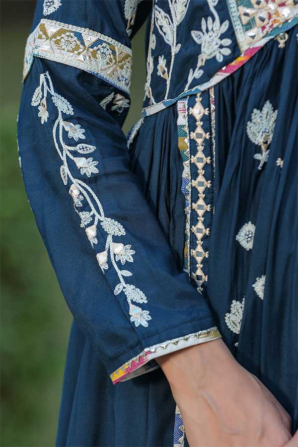 Royal Blue Modal Anarkali in Alia Cut Paired with Straight Pants and Chiffon Dupatta