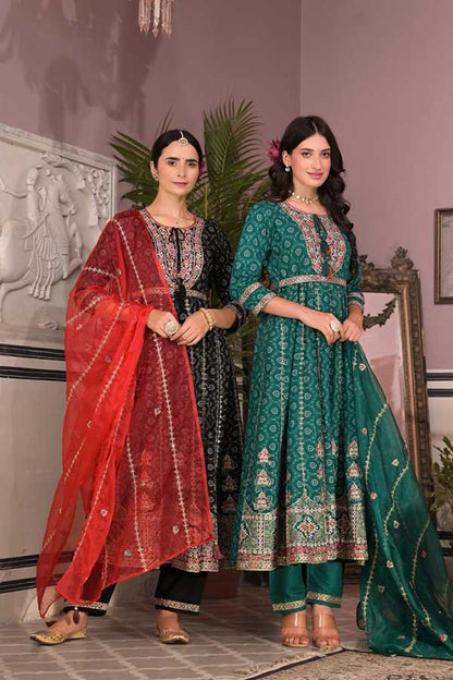 Graceful Green Anarkali Beauty: Rayon Kurta with Intricate Embroidery and Embellished Belt