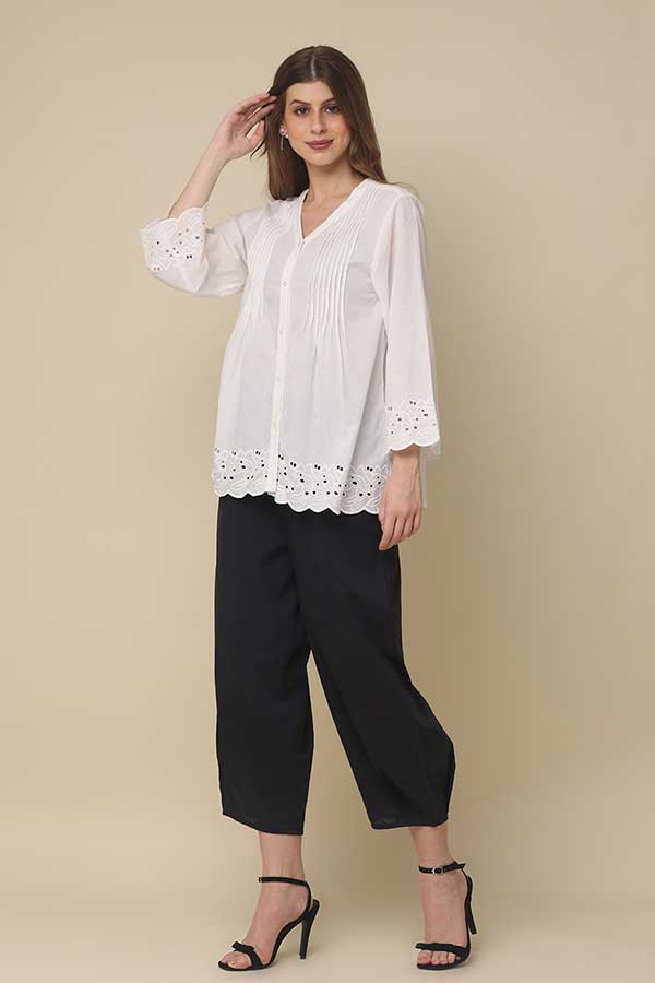 Cotton Elegance: Stylish Cutwork Top for Co-Ord Ensembles