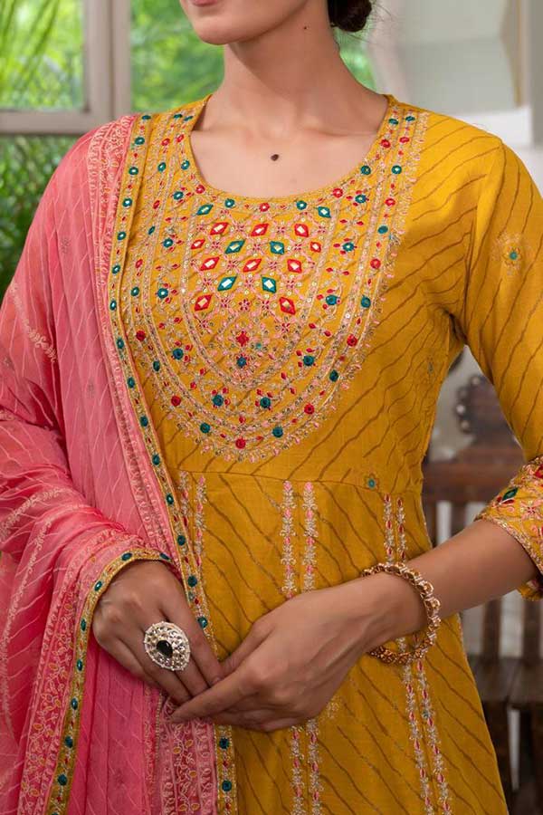 Graceful Rayon Charm: A-Line Festive Kurta with Embroidered Wide Palazo Pants