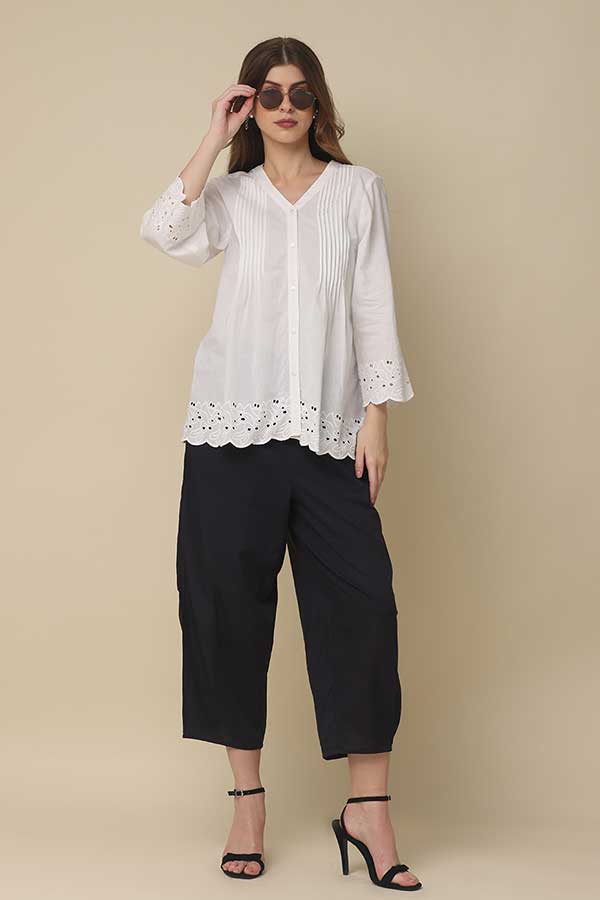 Cotton Elegance: Stylish Cutwork Top for Co-Ord Ensembles