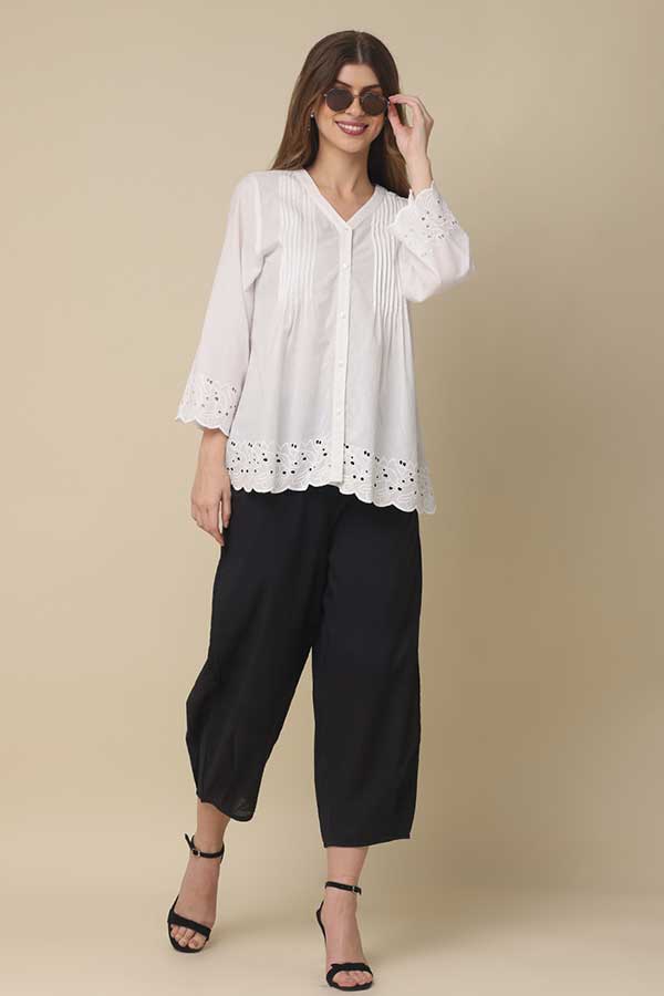 Cotton Elegance: Stylish Cutwork Top for Co-Ord Ensembles