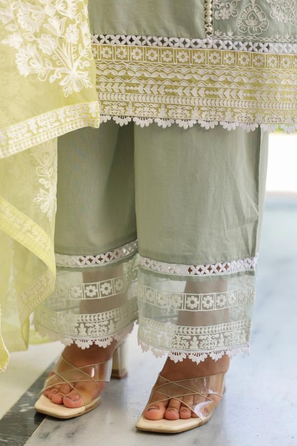 STITCHED COTTON SUIT (SAGE): PANTS & MATCHING TOP
