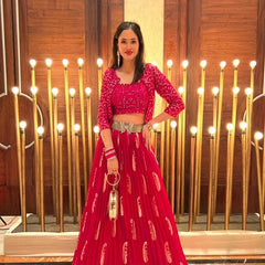 Banarasi Butta Lehenga Ensemble with Mirror Embroidered Blouse & Zari Shrug