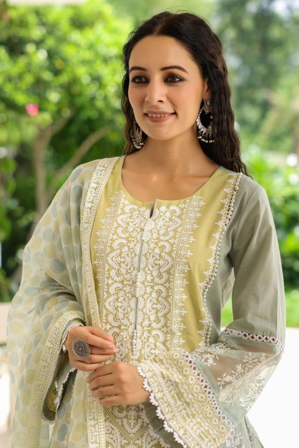 STITCHED COTTON SUIT (SAGE): PANTS & MATCHING TOP