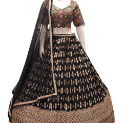 Black Colour Banarasi Butta Lehenga Set with Mirror Work Blouse & Zari Shrug