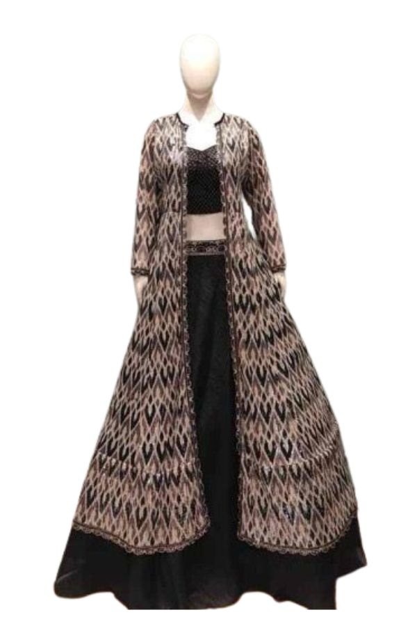 Black Banarasi Butta Lehenga Set with Mirror Work Blouse & Zari Shrug