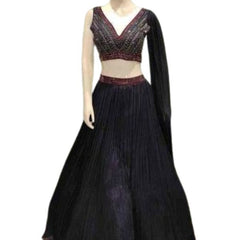 Blue Colour Banarasi Butta Lehenga Set with Mirror Work Blouse & Zari Shrug