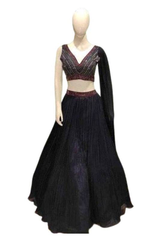 Blue Colour Banarasi Butta Lehenga Set with Mirror Work Blouse & Zari Shrug