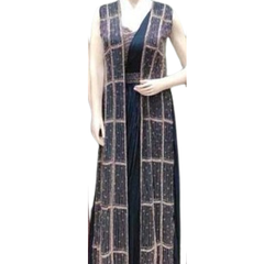 Blue Banarasi Butta Lehenga Set with Mirror Work Blouse & Zari Shrug