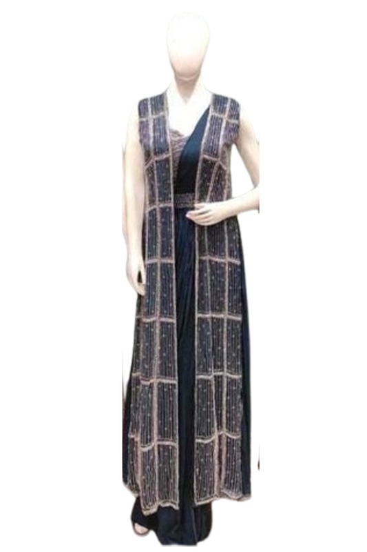 Blue Banarasi Butta Lehenga Set with Mirror Work Blouse & Zari Shrug