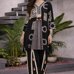 Black German Rayon Box Pleated Look Cord Set