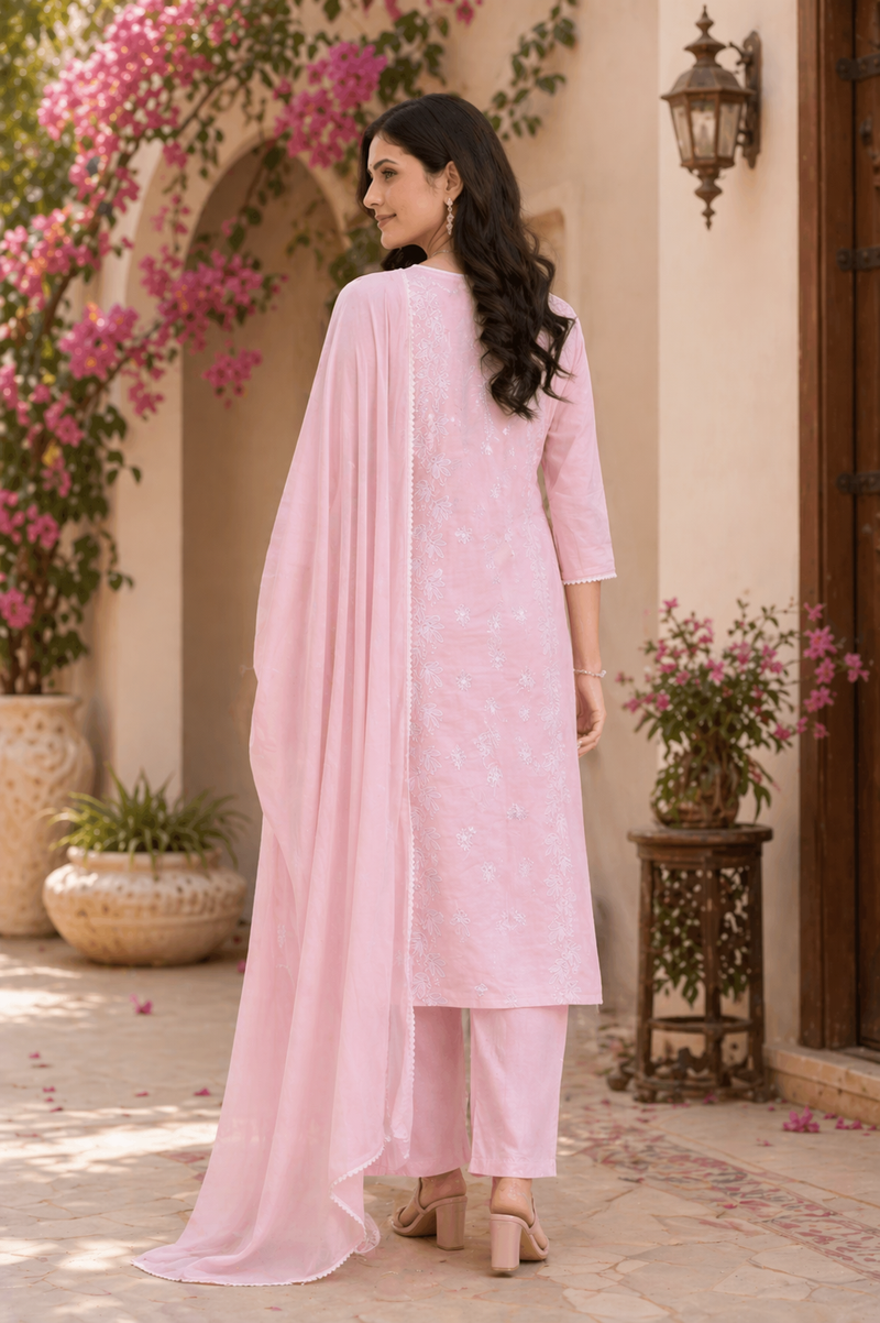Powder Pink Pure Cotton Suit Set